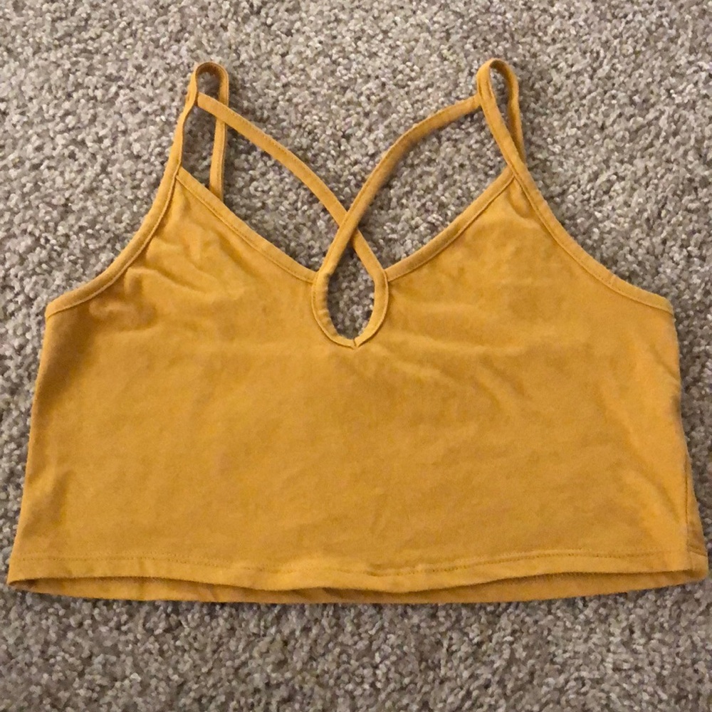 Mustard spaghetti strap crop top